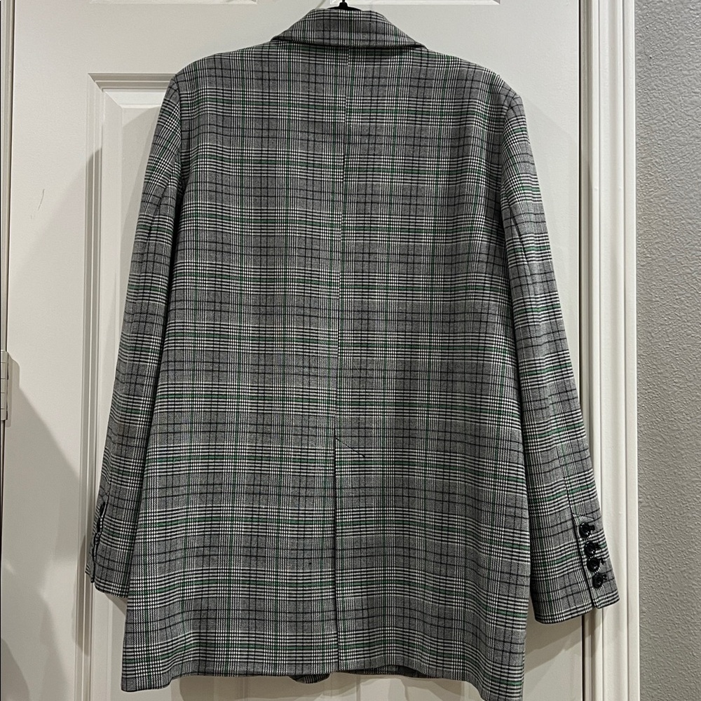 Anthropologie Cartonnier Plaid Long blazer green and black size large, oversized - Picture 5 of 7